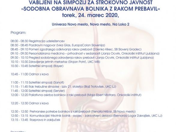 Vabilo na Simpozij z naslovom Sodobna obravnava bolnikov z raki prebavil -  torek, 24. 3. 2020