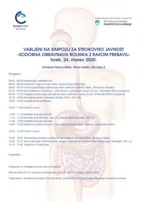 Vabilo na Simpozij z naslovom Sodobna obravnava bolnikov z raki prebavil -  torek, 24. 3. 2020